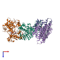 PDB entry 6nyb coloured by chain, top view.