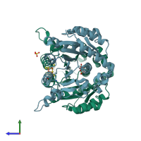 PDB entry 6nzj coloured by chain, side view.