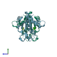 PDB entry 6o0q coloured by chain, side view.