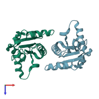PDB entry 6o0u coloured by chain, top view.