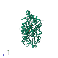 PDB entry 6o12 coloured by chain, side view.