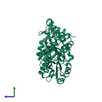 PDB entry 6o13 coloured by chain, side view.