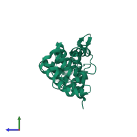 PDB entry 6o31 coloured by chain, side view.