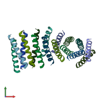 PDB 6o3n coloured by chain and viewed from the front.