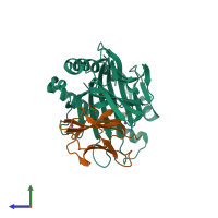 PDB entry 6o4y coloured by chain, side view.