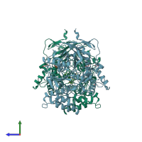 PDB entry 6o50 coloured by chain, side view.