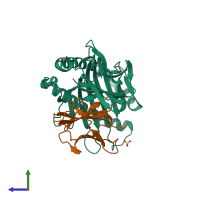 PDB entry 6o53 coloured by chain, side view.