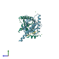 PDB entry 6o5o coloured by chain, side view.