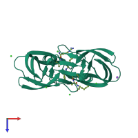 Homo dimeric assembly 1 of PDB entry 6o5x coloured by chemically distinct molecules, top view.