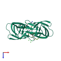 Homo dimeric assembly 2 of PDB entry 6o5x coloured by chemically distinct molecules, top view.