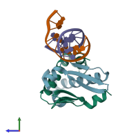 PDB entry 6o6k coloured by chain, side view.