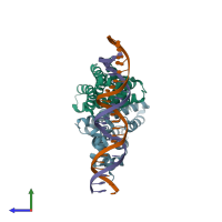 PDB entry 6o6p coloured by chain, side view.