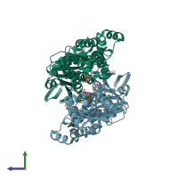 PDB entry 6o6y coloured by chain, side view.