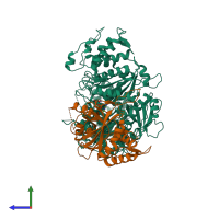 PDB entry 6o7d coloured by chain, side view.