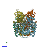 PDB entry 6o7s coloured by chain, side view.