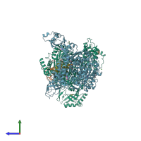 PDB entry 6o83 coloured by chain, side view.