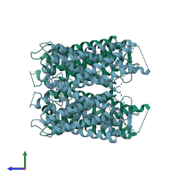 PDB entry 6o84 coloured by chain, side view.