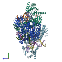 PDB entry 6o8g coloured by chain, side view.