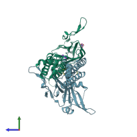PDB entry 6o9v coloured by chain, side view.