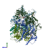 PDB entry 6oab coloured by chain, side view.