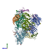 PDB entry 6ob0 coloured by chain, side view.