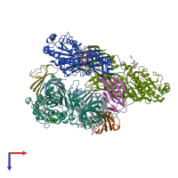PDB entry 6ob0 coloured by chain, top view.