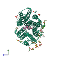 PDB entry 6ob7 coloured by chain, side view.