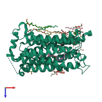 PDB entry 6ob7 coloured by chain, top view.