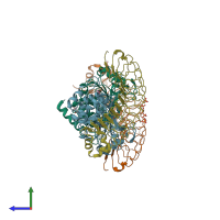 PDB entry 6obn coloured by chain, side view.
