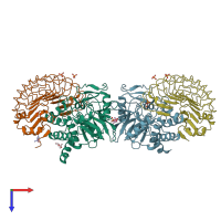 PDB entry 6obn coloured by chain, top view.