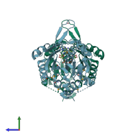 PDB entry 6oby coloured by chain, side view.