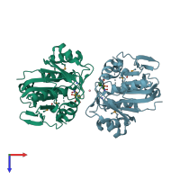 PDB entry 6oby coloured by chain, top view.