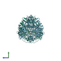 PDB entry 6oc6 coloured by chain, side view.