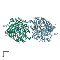 PDB entry 6oc6 coloured by chain, top view.