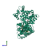 PDB entry 6ock coloured by chain, side view.