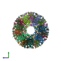 PDB entry 6ocw coloured by chain, side view.