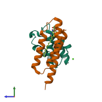 PDB entry 6odd coloured by chain, side view.