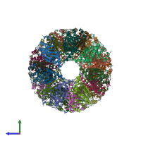 PDB entry 6ode coloured by chain, side view.