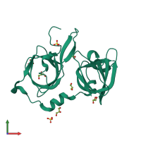 Monomeric assembly 1 of PDB entry 6oe9 coloured by chemically distinct molecules, front view.