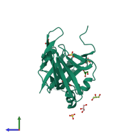 PDB entry 6oe9 coloured by chain, side view.