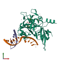 PDB entry 6oea coloured by chain, front view.