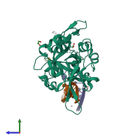 PDB entry 6oea coloured by chain, side view.