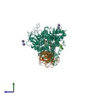 PDB entry 6oev coloured by chain, side view.