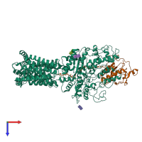 PDB entry 6oev coloured by chain, top view.