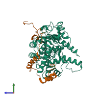 PDB entry 6of7 coloured by chain, side view.