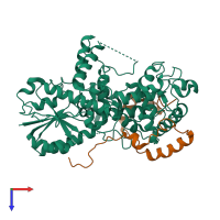 PDB entry 6of7 coloured by chain, top view.