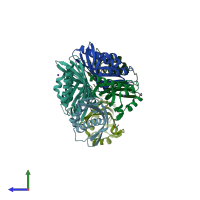 PDB entry 6of8 coloured by chain, side view.