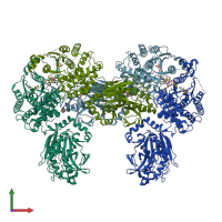 PDB entry 6ofc coloured by chain, front view.