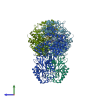 PDB entry 6ofc coloured by chain, side view.