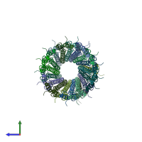 PDB entry 6ofe coloured by chain, side view.